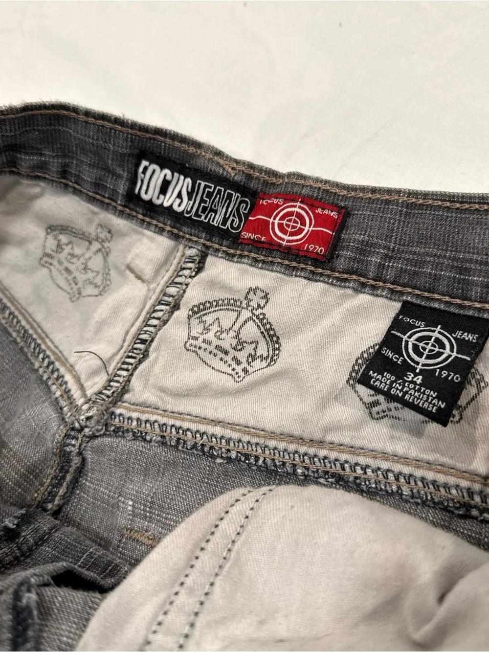 Vintage Y2k Focus 34 Rare Baggy Jean Denim Shorts Grey Stone Wash Flaw No Button